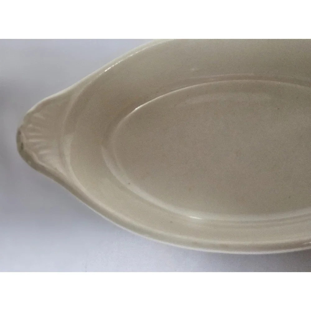 Vintage Hall 528 White Oval Handled Casserole Baking Dish Impressed Backstamp